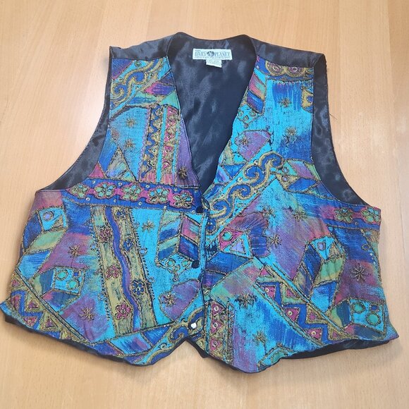 The Daily Planet Tops - Vintage 90s Daily Planet Beaded Boho Art Vest Size Large